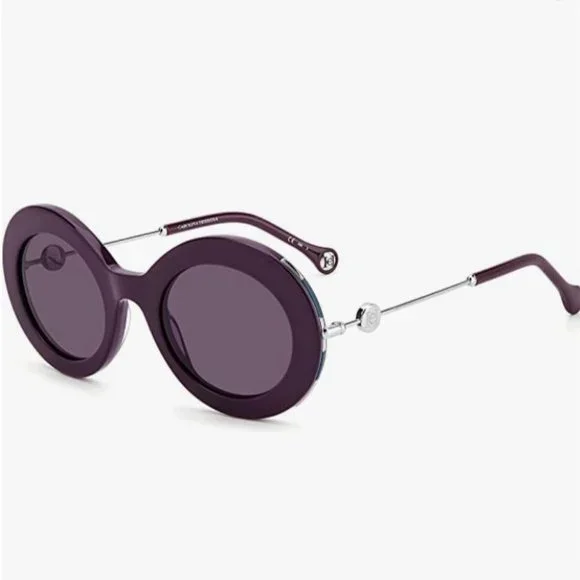 Carolina Herrera Sunglasses CH0020 Violet Oval Round Oversized Acetate - Picture 8 of 16